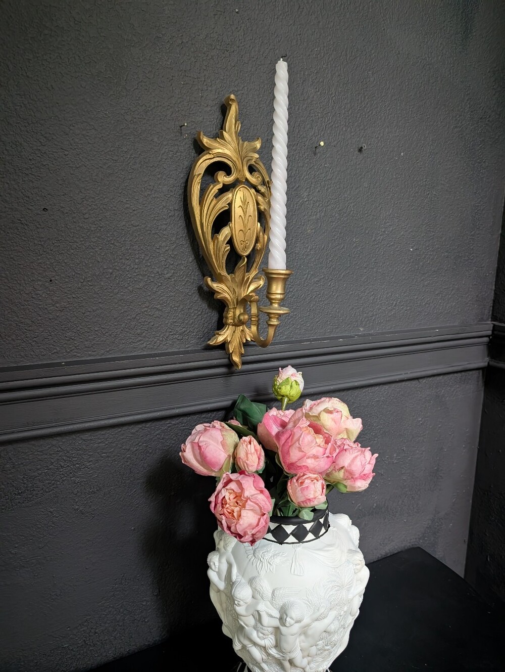 Vintage Gold Syroco Hollywood Regency/MCM Wall Candle holder sconce decor 14.5"